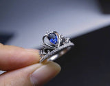 Tanzanite Ring - Crown Ring - Engagement Cz Ring - Fine Topaz Ring - Sterling Silver Ring