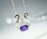 Sterling Silver Natural Amethyst Necklace, Musical Instrument Fine Gemstone Luxury Amethyst Jewelry