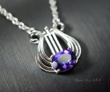 Sterling Silver Natural Amethyst Necklace, Musical Instrument Fine Gemstone Luxury Amethyst Jewelry