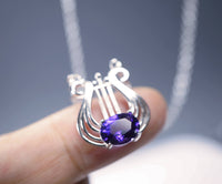 Sterling Silver Natural Amethyst Necklace, Musical Instrument Fine Gemstone Luxury Amethyst Jewelry