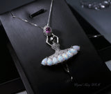 Opal Necklace - sterling silver - Sim Gemstone - 18KGP - White Blue Opal Pendant - Ballerina Ballet Dancing Girl - Dancer Jewelry #832