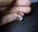 Rose Gold Box Chain Moonstone Necklace - Delicate Flahsing Moonstone Jewelry - Solitaire Moonstone Pendant , Dainty Floral Style Necklace