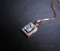 Genuine Rectangle Topaz Necklace, Rose Gold Minimalist Sterling Silver Box Chain Solitaire Natural Topaz Pendant