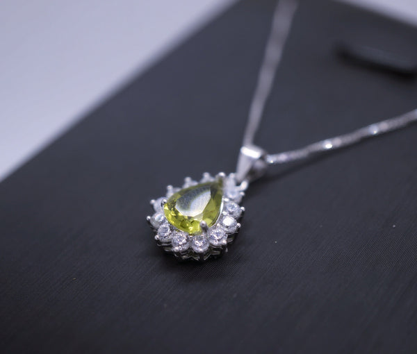 Genuine Peridot Necklace, Sterling Silver Natural Green Peridot Pendant, 925 Silver Box Chain Teardrop Peridot Princess Diana Style #351