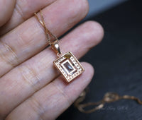 Genuine Rectangle Topaz Necklace, Rose Gold Minimalist Sterling Silver Box Chain Solitaire Natural Topaz Pendant