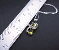 Genuine Peridot Necklace Sterling Silver Cat Kitty Necklace - Natural Green Peridot Pendant - 925 Silver Heart Chakra Pedridot Jewelry #222