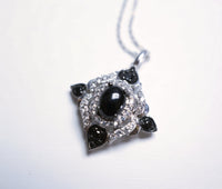 Natural Black Onyx Necklace, Luxury 925 Sterling Silver Onyx Pendant, Silver White Sapphire Black Tourmaline decoration Square Pendant