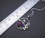 Amethyst Flower Necklace 925 Sterling silver Peridot Aquamarine CZ Stone Garden Pendant, Full Sterling silver Multi Gemstone Pendant