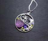 Amethyst Flower Necklace 925 Sterling silver Peridot Aquamarine CZ Stone Garden Pendant, Full Sterling silver Multi Gemstone Pendant