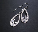 Bridal Sapphire Earrings Sterling Silver, Teardrop White Gemstone Large Dangle Earrings