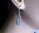 Bridal Sapphire Earrings Sterling Silver, Teardrop White Gemstone Large Dangle Earrings