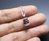 Dainty Garnet Necklace Sterling Silver - Natural Almandine Garnet Gemstone, White Sapphire Jewelry - January Birthstone,