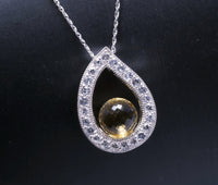 Citrine Necklace Sterling Silver Large Teardrop White Sapphire Briolette Round Cut Ball November Birthstone