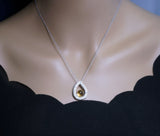 Citrine Necklace Sterling Silver Large Teardrop White Sapphire Briolette Round Cut Ball November Birthstone