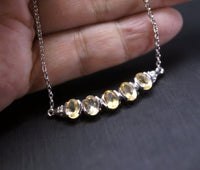 Natural Citrine Bar Necklace 925 Sterling Silver Dainty Luxury November Birthstone