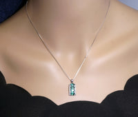 Gorgeous Green Emerald Necklace Sterling Silver - May birthstone pendant , Luxury Rectangle Multi Emerald Pendant White Sapphire Jewelry