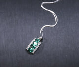 Gorgeous Green Emerald Necklace Sterling Silver - May birthstone pendant , Luxury Rectangle Multi Emerald Pendant White Sapphire Jewelry