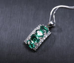 Gorgeous Green Emerald Necklace Sterling Silver - May birthstone pendant , Luxury Rectangle Multi Emerald Pendant White Sapphire Jewelry