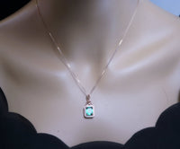 Dainty Emerald Necklace - Gemstone Accent Green Emerald Pendant - Rose Gold Coated 925 Sterling Silver Green Gemstone May Birthstone #344