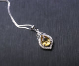 Citrine Necklace Silver - Genuine Teardrop Citrine Full 925 Sterling Silver November Birthstone Platinum Coated Box Chain #427