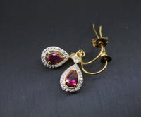 Teardrop Ruby Earrings - Dangle Gold Plated Sterling Silver Red Gemstone Earrings - Bridal Earring