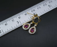 Teardrop Ruby Earrings - Dangle Gold Plated Sterling Silver Red Gemstone Earrings - Bridal Earring