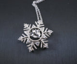 Sterling Silver Snow Flower White Sapphire Necklace - Dynamic Moving Swing Unique 0.85 CT High Quality White Sapphire Pendant