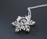 Sterling Silver Snow Flower White Sapphire Necklace - Dynamic Moving Swing Unique 0.85 CT High Quality White Sapphire Pendant