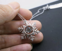 Sterling Silver Snow Flower White Sapphire Necklace - Dynamic Moving Swing Unique 0.85 CT High Quality White Sapphire Pendant