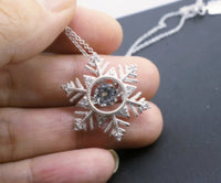 Sterling Silver Snow Flower White Sapphire Necklace - Dynamic Moving Swing Unique 0.85 CT High Quality White Sapphire Pendant