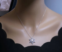 Sterling Silver Snow Flower White Sapphire Necklace - Dynamic Moving Swing Unique 0.85 CT High Quality White Sapphire Pendant