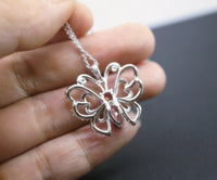 Fuchsia Ruby 925 Sterling Silver Butterfly Necklace - White Sapphire Ruby Pendant