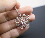 Fuchsia Ruby 925 Sterling Silver Butterfly Necklace - White Sapphire Ruby Pendant