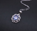 High Quality Tanzanite Necklace Sterling Silver Flower Pendant - Lab created Vivid Energic Tanzanite Gemstone #472