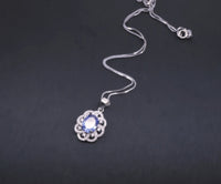 High Quality Tanzanite Necklace Sterling Silver Flower Pendant - Lab created Vivid Energic Tanzanite Gemstone #472