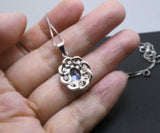 High Quality Tanzanite Necklace Sterling Silver Flower Pendant - Lab created Vivid Energic Tanzanite Gemstone #472