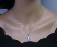 High Quality Tanzanite Necklace Sterling Silver Flower Pendant - Lab created Vivid Energic Tanzanite Gemstone #472