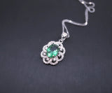 Emerald Necklace - 925 Sterling Silver Flower Green Emerald Pendant - Sim Gemstone Pendant - May Birthstone #240