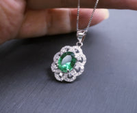 Emerald Necklace - 925 Sterling Silver Flower Green Emerald Pendant - Sim Gemstone Pendant - May Birthstone #240