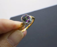 Genuine Mystic Rainbow Topaz Ring - 24k Gold Plated sterling silver Halo Topaz Ring