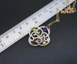 Large Multi Gemstone Sterling Silver Flower Necklace - 14k Gold Filled Chain - Amethyst Peridot Aquamarine Large four-leaf clover Pendant