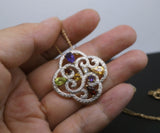 Large Multi Gemstone Sterling Silver Flower Necklace - 14k Gold Filled Chain - Amethyst Peridot Aquamarine Large four-leaf clover Pendant