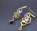 Multi Gemstone Flower Dangle Earrings - 24 k Gold Plated 925 sterling silver Earrings - Teardrop Garnet Peridot Amthyst Aquamarine Earrings