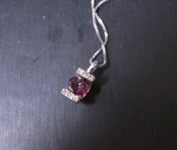 Dainty Garnet Necklace Sterling Silver - Natural Almandine Garnet Gemstone, White Sapphire Jewelry - January Birthstone,