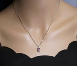 Dainty Garnet Necklace Sterling Silver - Natural Almandine Garnet Gemstone, White Sapphire Jewelry - January Birthstone,