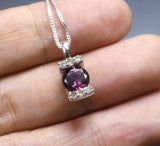 Dainty Garnet Necklace Sterling Silver - Natural Almandine Garnet Gemstone, White Sapphire Jewelry - January Birthstone,