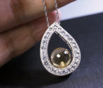 Citrine Necklace Sterling Silver Large Teardrop White Sapphire Briolette Round Cut Ball November Birthstone