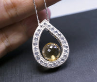 Citrine Necklace Sterling Silver Large Teardrop White Sapphire Briolette Round Cut Ball November Birthstone