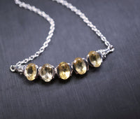 Natural Citrine Bar Necklace 925 Sterling Silver Dainty Luxury November Birthstone