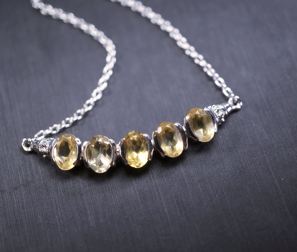 Natural Citrine Bar Necklace 925 Sterling Silver Dainty Luxury November Birthstone